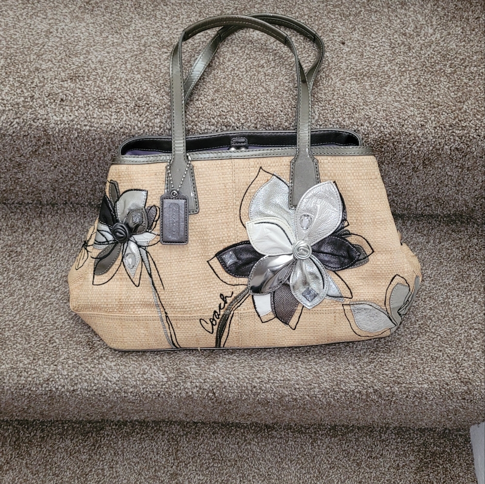 Coach Purse Hampton Archive 10th Anniversary Straw Tote Shoulder Bags